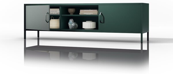 Szafka RTV metalowa szeroka XL na nóżkach butelkowa zieleń, 1700x400x500 mm: ROSARIA