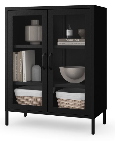 Witryna przeszklona niska czarna: GINA Modern 800 x 1015 x 400 mm