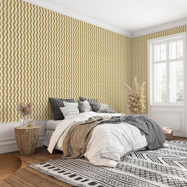 Tapety Falisty żółty wzór na kremowym tle, Tapety Geometryczne, Tapety w paski, a01188v5 : Uwalls.pl
