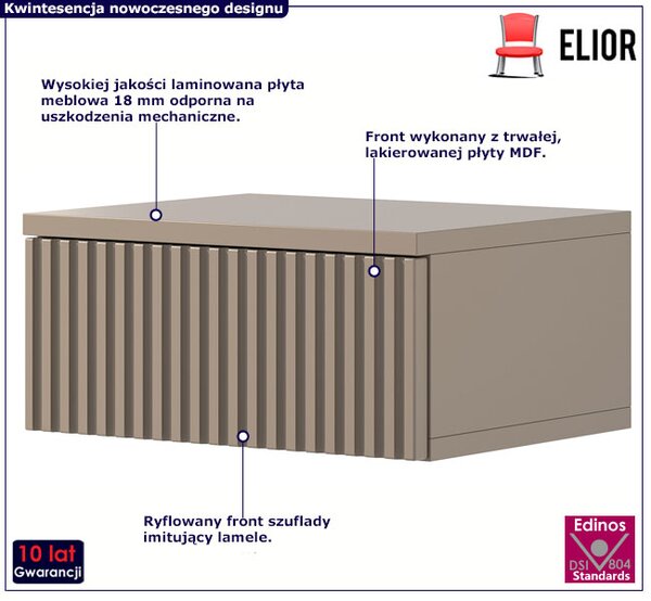 Beżowa ryflowana szafka nocna ścienna - Ova