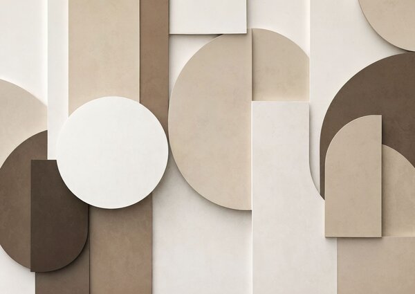 Fototapety Teksturowane beżowe figury geometryczne w wielowarstwowej kompozycji 3D – minimalistyczna,, Fototapety Geometryczne, w05598 : Uwalls.pl