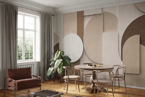 Fototapety Teksturowane beżowe figury geometryczne w wielowarstwowej kompozycji 3D – minimalistyczna,, Fototapety Geometryczne, w05598 : Uwalls.pl