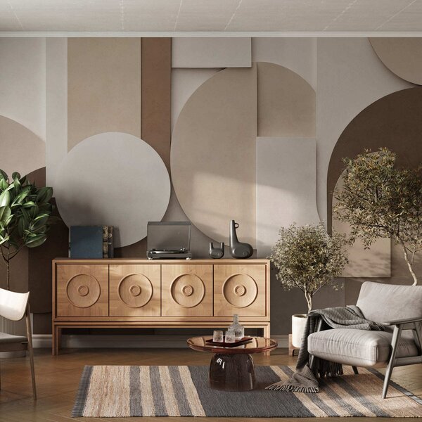 Fototapety Teksturowane beżowe figury geometryczne w wielowarstwowej kompozycji 3D – minimalistyczna,, Fototapety Geometryczne, w05598 : Uwalls.pl