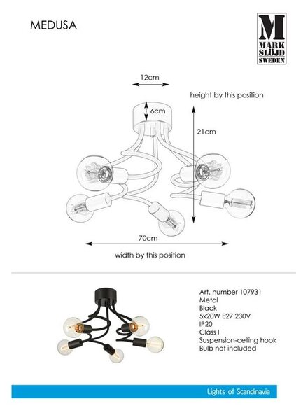 Czarna lampa sufitowa Markslöjd Medua Ceiling 5L