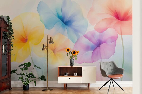 Fototapety Kolorowe, półprzezroczyste kwiaty w delikatnych pastelowych odcieniach z efektem akwareli, Fototapety Kwiaty, w05607 : Uwalls.pl