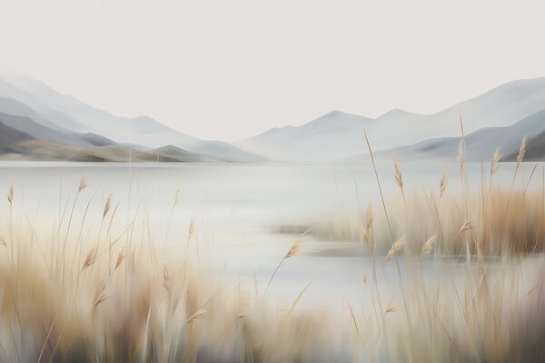 Fototapety Abstrakcyjny pejzaż z górami i jeziorem, Fototapety Natura, w05584 : Uwalls.pl