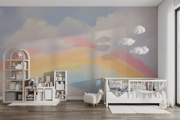 Fototapety Abstrakcyjna tęcza wśród chmur – imitacja obrazu, Fototapety Dziecięce, Fototapeta tęcza dla dzieci, w05592 : Uwalls.pl