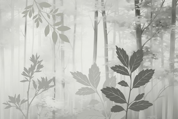 Fototapety Sylwetki roślinności na tle abstrakcyjnego lasu, Fototapety Natura, Fototapety Liście, w05586v1 : Uwalls.pl