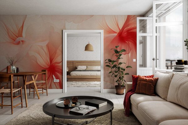 Fototapety Delikatne kwiaty w stylu akwareli, o zwiewnych, półprzezroczystych płatkach, tworzące elegancką, Tapety Wyjątkowe, w05360 : Uwalls.pl