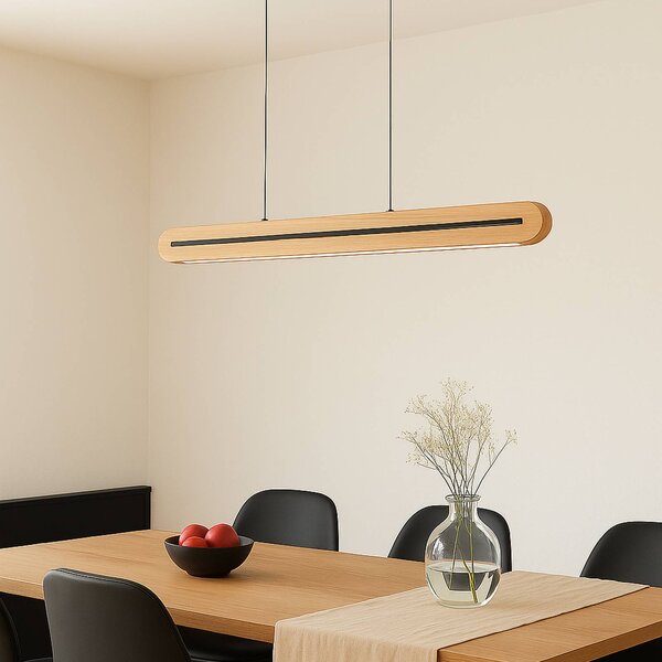 Lampa wisząca Darnor Lucande, możliwość ściemniania, jasne drewno, salon / jadalnia, drewno, nowoczesny