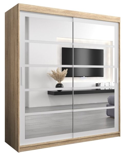 Szafa przesuwna garderoba Roma 2 180 wys. 200 cm sonoma + biaÅy