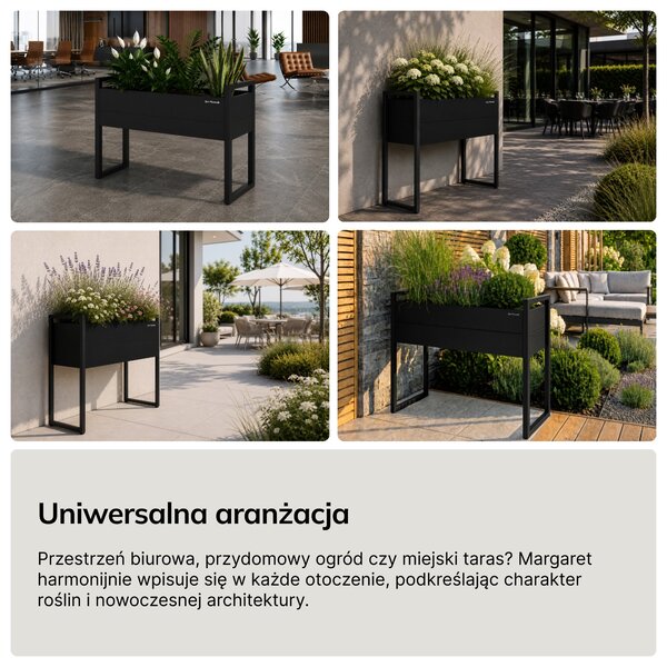 Osłona donica na kwiaty metalowa wysoka czarna: MARGARET H 1000 x 1000 x 380 mm