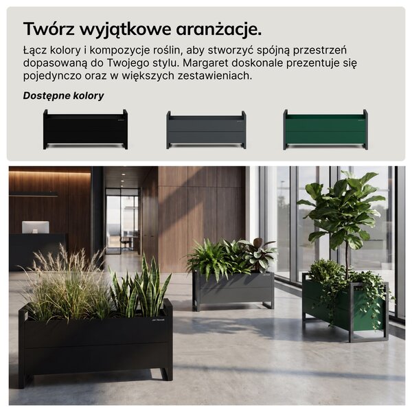Osłona donica na kwiaty metalowa niska antracytowa: MARGARET 1000 x 430 x 380 mm