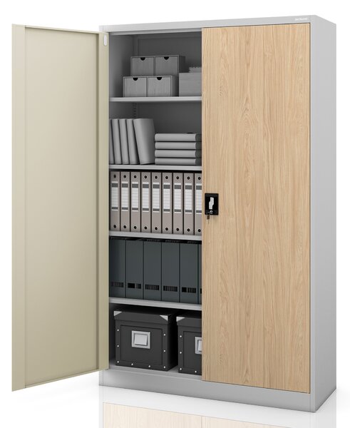 Szafa biurowa metalowa na akta szara / dąb sonoma, 1150x1850x400 mm: JAN II Eco Design
