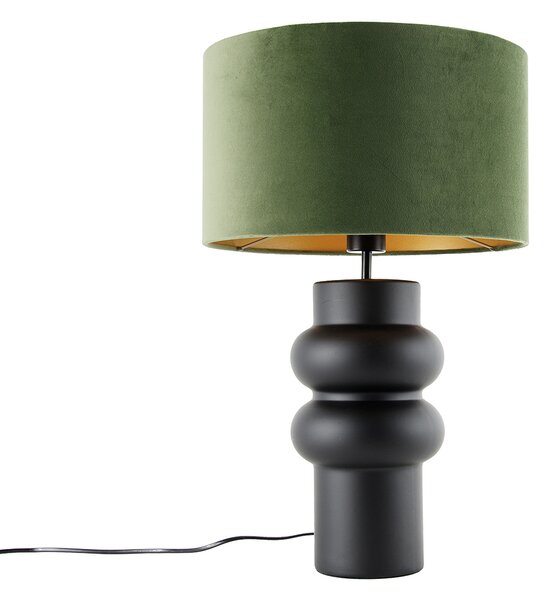 Designerska lampa stołowa z czarnym aksamitnym kloszem, zielonym ze złotem 35 cm - Alisia
