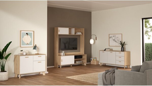 Biało-naturalna komoda w dekorze dębu 99x73x39 cm Ikast – Tvilum