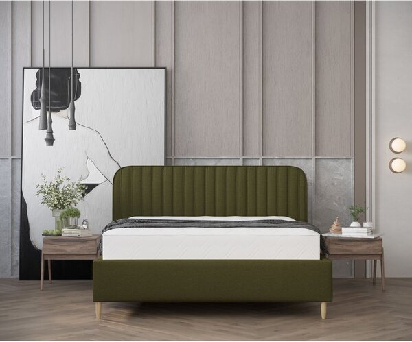 Zielone tapicerowane łóżko jednoosobowe ze schowkiem ze stelażem 120x200 cm Noto – Maison de Rêve