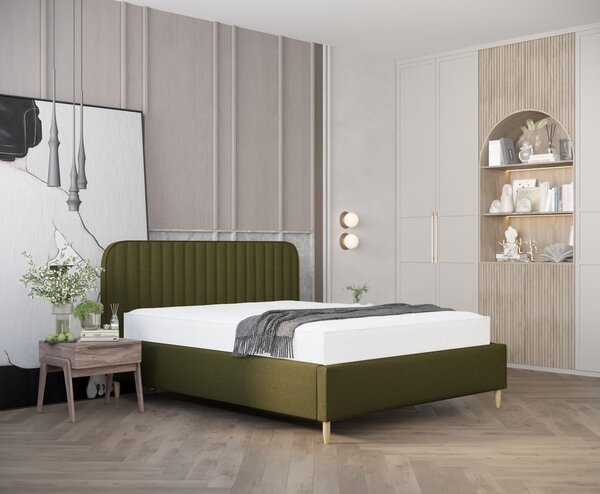 Zielone tapicerowane łóżko jednoosobowe ze schowkiem ze stelażem 120x200 cm Noto – Maison de Rêve