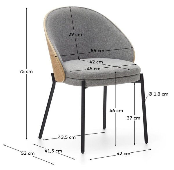Szary/w naturalnym kolorze tapicerowany fotel jadalniany Eamy – Kave Home