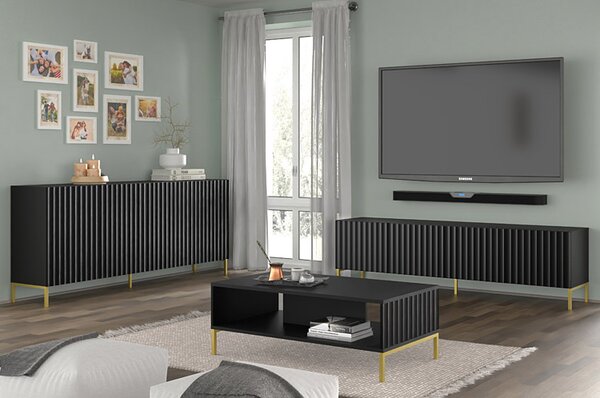 Czarna komoda w stylu glamour z lamelami E6-T04