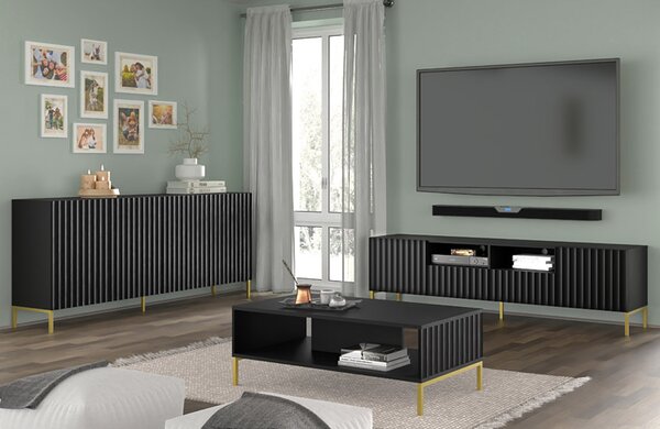 Czarna komoda w stylu glamour z lamelami E6-T04