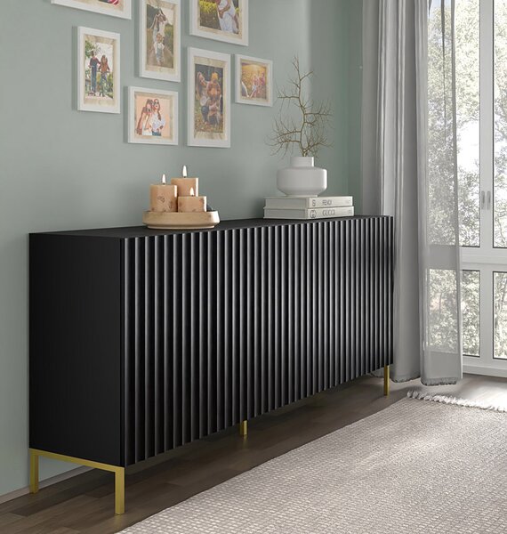Czarna komoda w stylu glamour z lamelami E6-T04