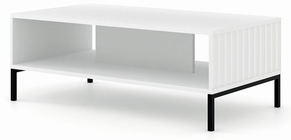 Biały lamelowy stolik kawowy z półką - Isadora 6X