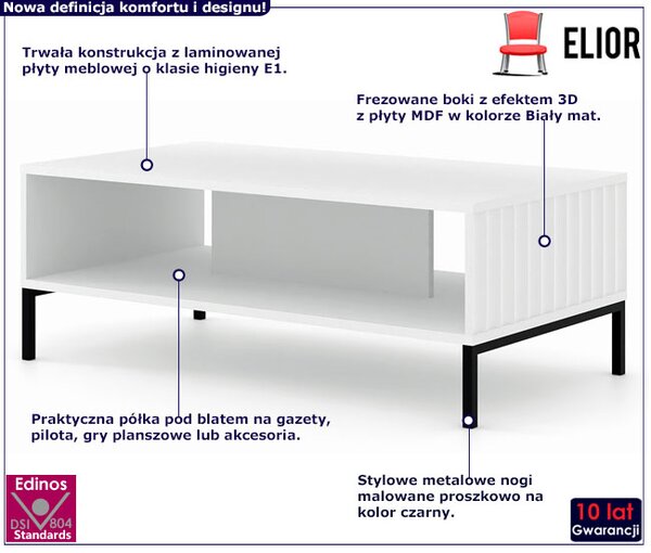 Biały lamelowy stolik kawowy z półką połysk F4-M06