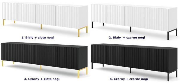 Lamelowa szafka rtv glamour biały mat + złote nóżki C5-E45