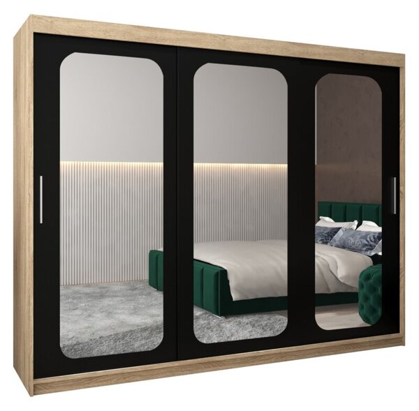 Szafa przesuwna garderoba Promo T3 250 wys. 200 cm sonoma + czarny