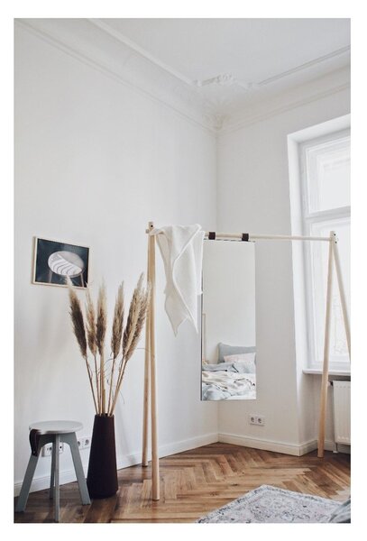 Wieszak z drewna sosnowego z lustrem Karup Design Hongi Natural