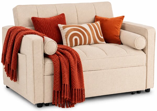 Beżowa rozkładana sofa amerykanka z poduszkami D6-R15