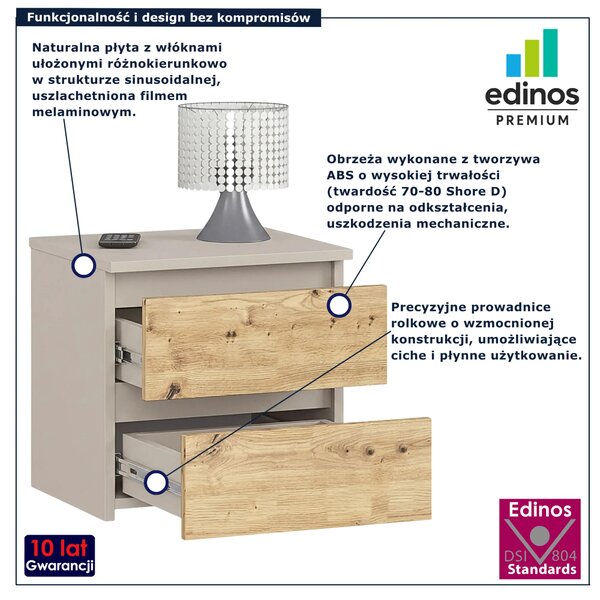 Szafka nocna z szufladami kaszmir + dąb artisan - Atika 3X