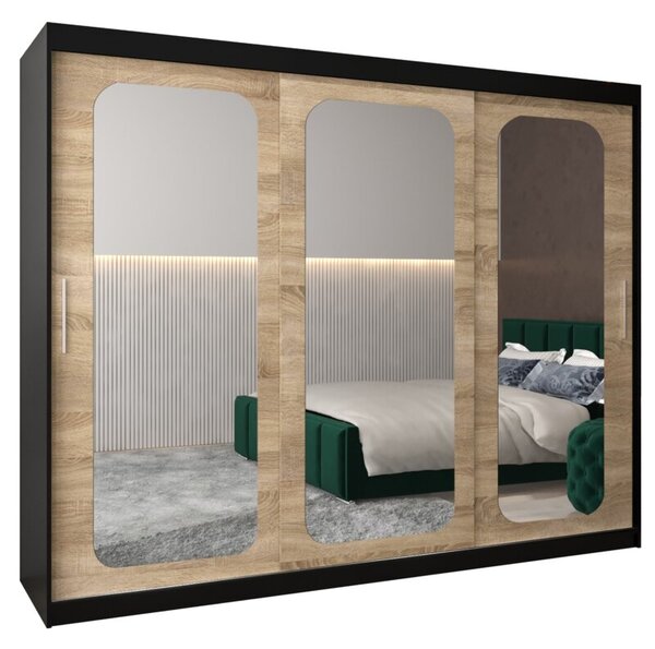 Szafa przesuwna garderoba Promo T3 250 wys. 200 cm czarny + sonoma