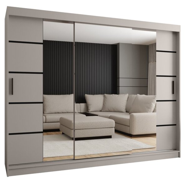 Szafa przesuwna z lustrem garderoba Rubino V4 250 wys. 200 cm kaszmir
