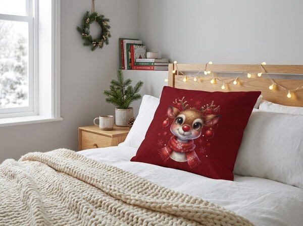 3D poszewka na poduszkę z mikrofibry MERRY FAWN 45x45 cm, czerwona