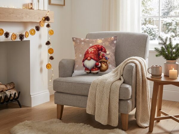 3D poszewka na poduszkę z mikrofibry SANTA GNOME 45x45 cm, czerwona
