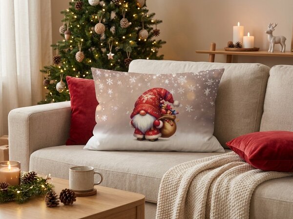 3D poszewka na poduszkę z mikrofibry SANTA GNOME 50x70 cm, czerwona