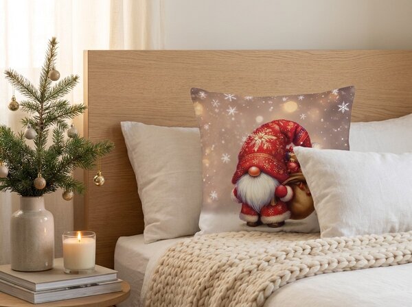 3D poszewka na poduszkę z mikrofibry SANTA GNOME 45x45 cm, czerwona