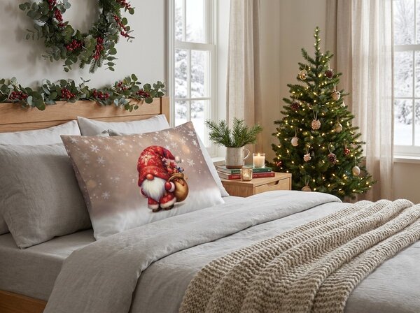 3D poszewka na poduszkę z mikrofibry SANTA GNOME 50x70 cm, czerwona