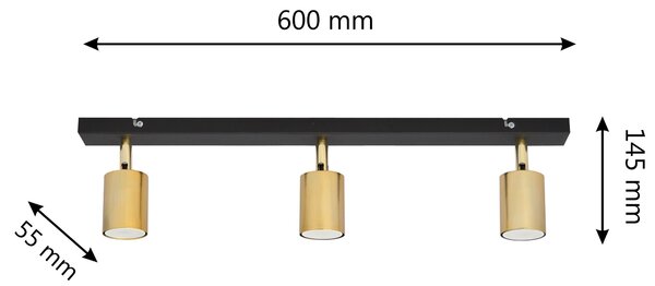 Lampa metalowa na listwie TUNE II R-L 1927/3 BK+GO MAT