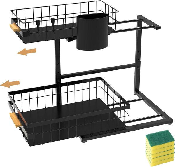 Organizer pod zlewozmywak 2 warstwy, wysuwany, metal, do kuchni