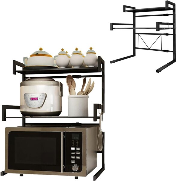 Regał na kuchenkę mikrofalową regulowany 44 do 60 cm, do kuchni, metal, czarny