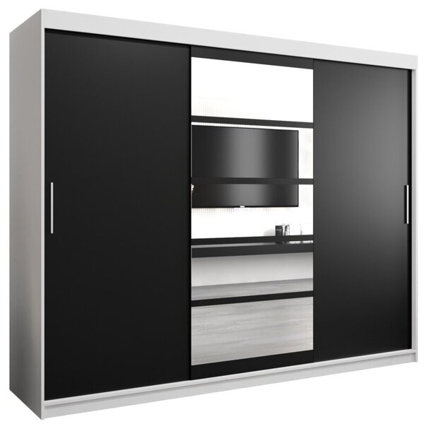 Szafa przesuwna garderoba Roma 1 250 wys. 200 cm biaÅy + czarny