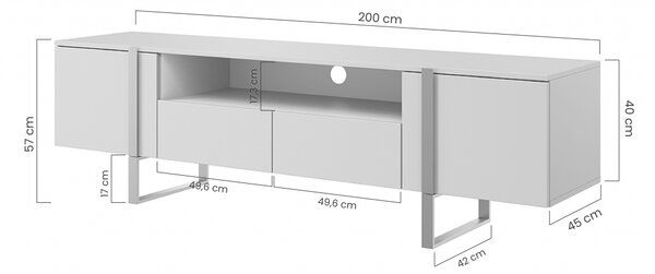 Nowoczesna szafka RTV Verica z szufladami i metalowymi nogami 200 cm - dąb biszkoptowy / złote nóżki