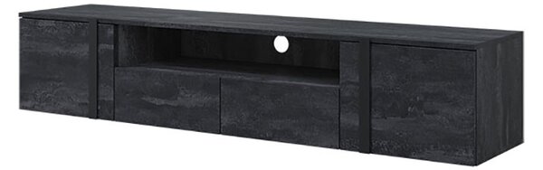 Wisząca szafka RTV Verica z szufladami i wnęką 200 cm - czarny beton / czarne uchwyty