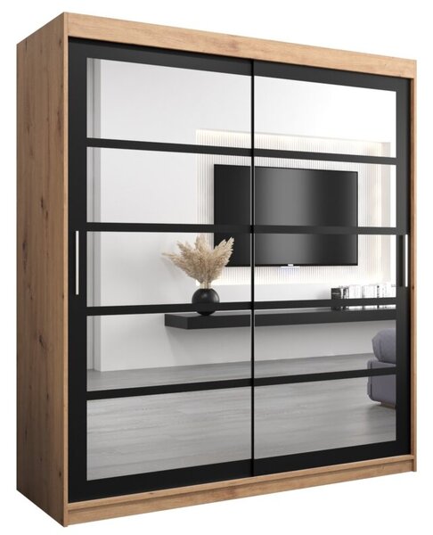 Szafa przesuwna garderoba Roma 2 180 wys. 200 cm artisan + czarny
