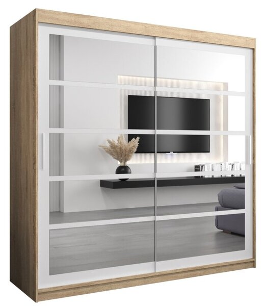 Szafa przesuwna garderoba Roma 2 200 wys. 200 cm sonoma + biaÅy