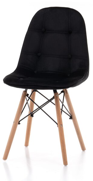 Krzesło tapicerowane skandynawskie SK77 czarny welur z drewnianymi nogami