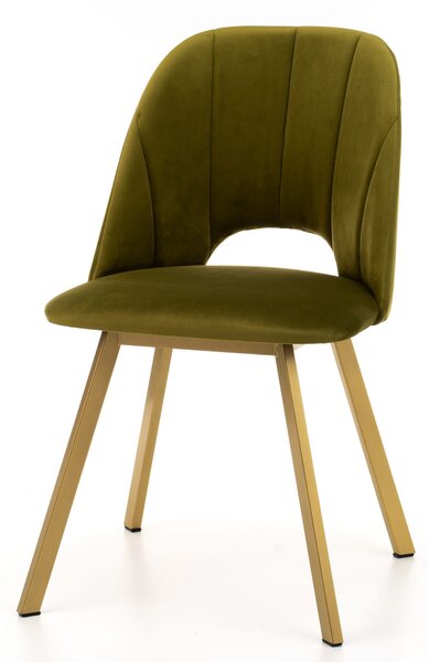 Krzesło tapicerowane do jadalni SK144 oliwkowy welur na złotych nogach
